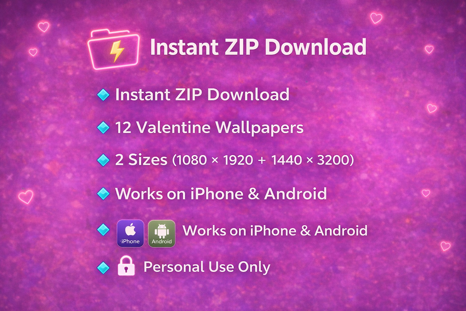 “Instant ZIP download – 12 Valentine wallpapers – iPhone and Android”