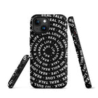 Phone case with text design on a white background
