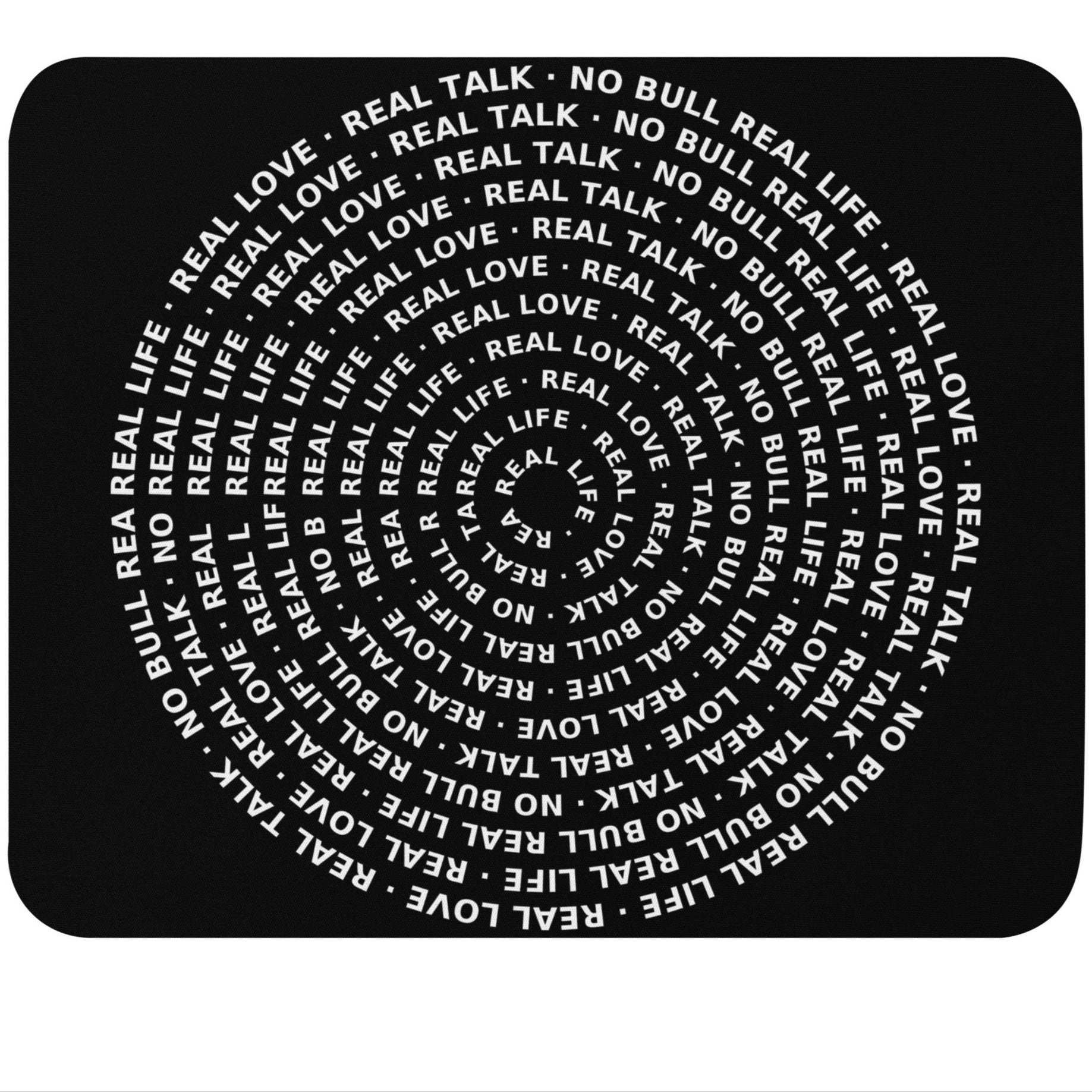 Circular arrangement of text on a black background