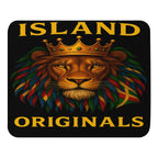 Mouse pad with a lion wearing a crown and colorful mane, featuring 'Island Originals' text.