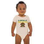 Baby wearing a onesie with 'LIKKLE MAN' text and graphic on a white background