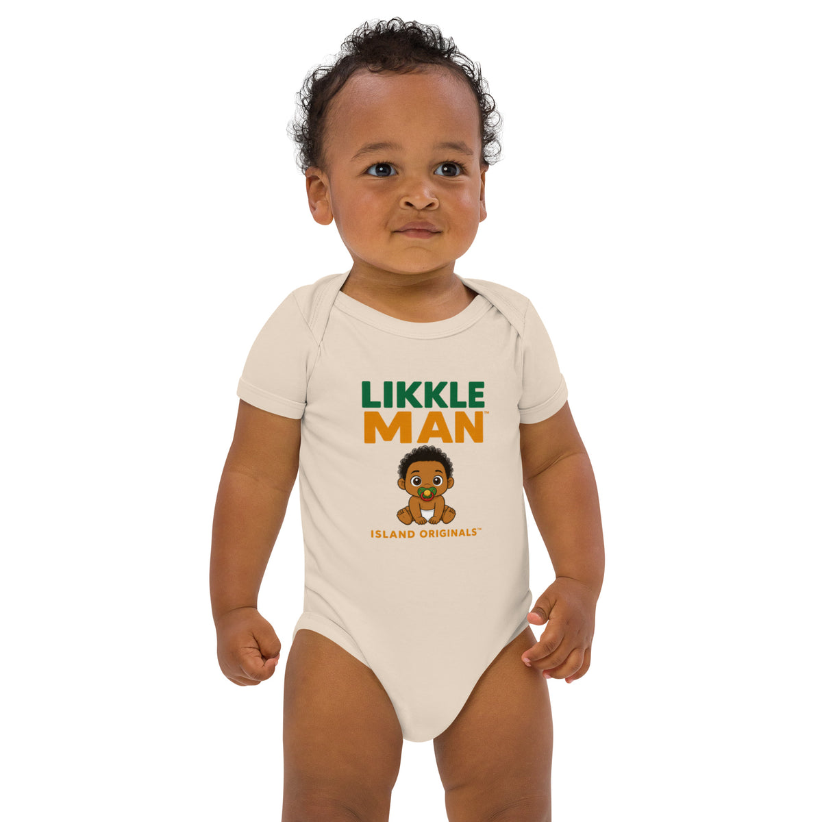 Likkle Man Design 1 organic baby bodysuit in organic natural