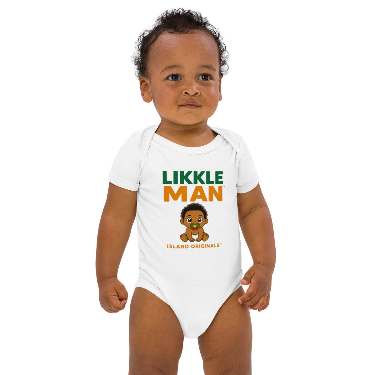 Likkle Man Design 1 organic baby bodysuit in white