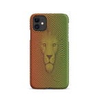 Phone case with a lion design in red and green on a white background