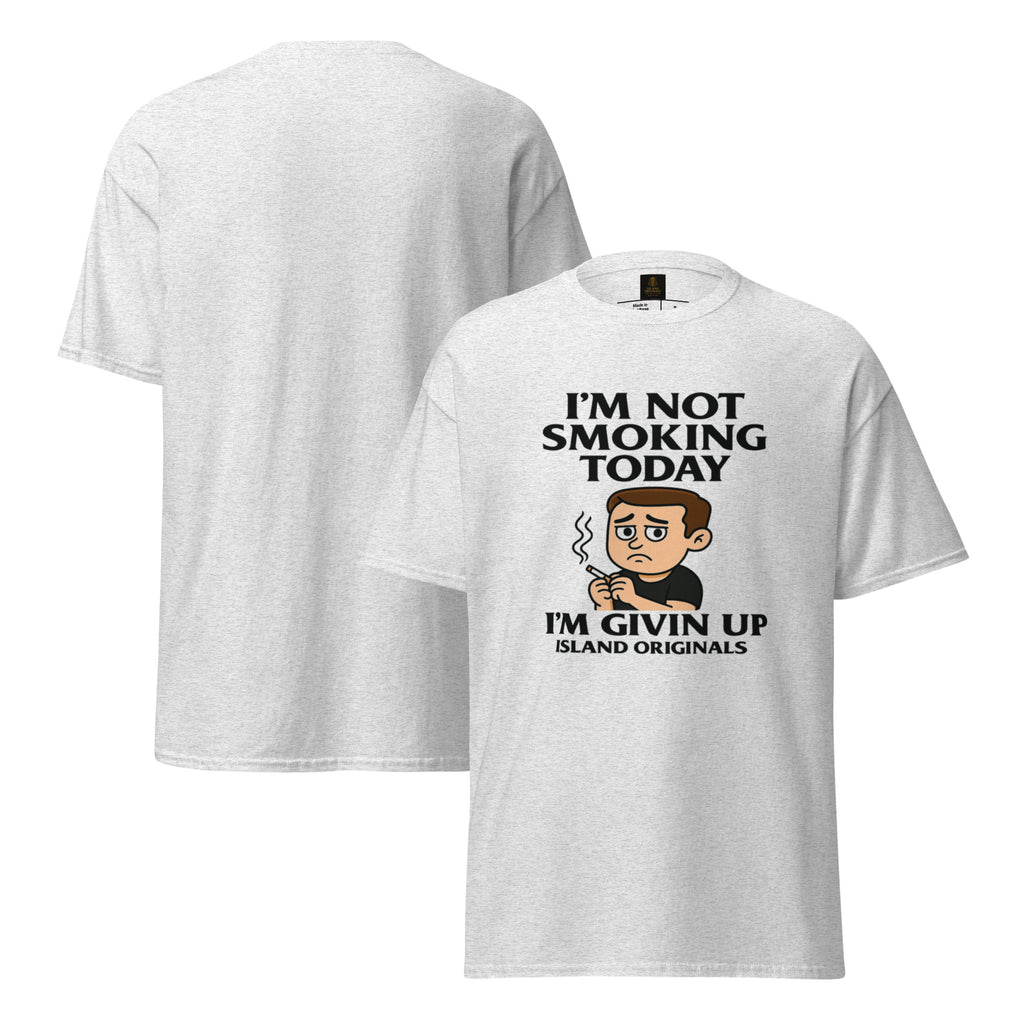 White t-shirt with graphic design and text on a white background