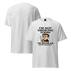 White t-shirt with graphic design and text on a white background
