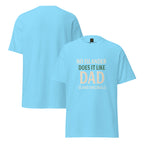 Light blue t-shirt with text 'No Islander Does It Like Dad' on a white background