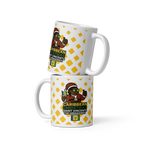 Two mugs with a cartoon character and text on a white background