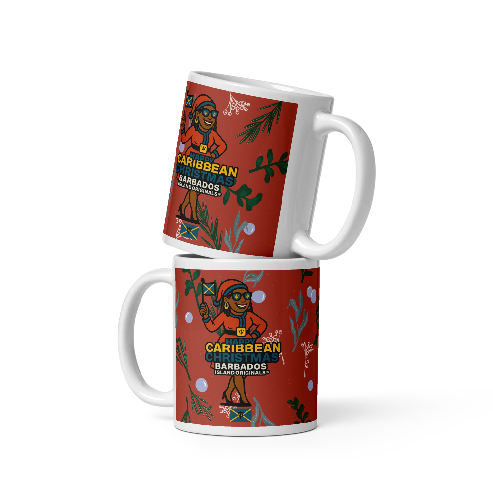 Happy Caribbean Christmas  Barbados White glossy mug