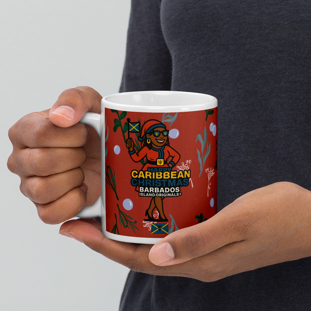 Happy Caribbean Christmas  Barbados White glossy mug