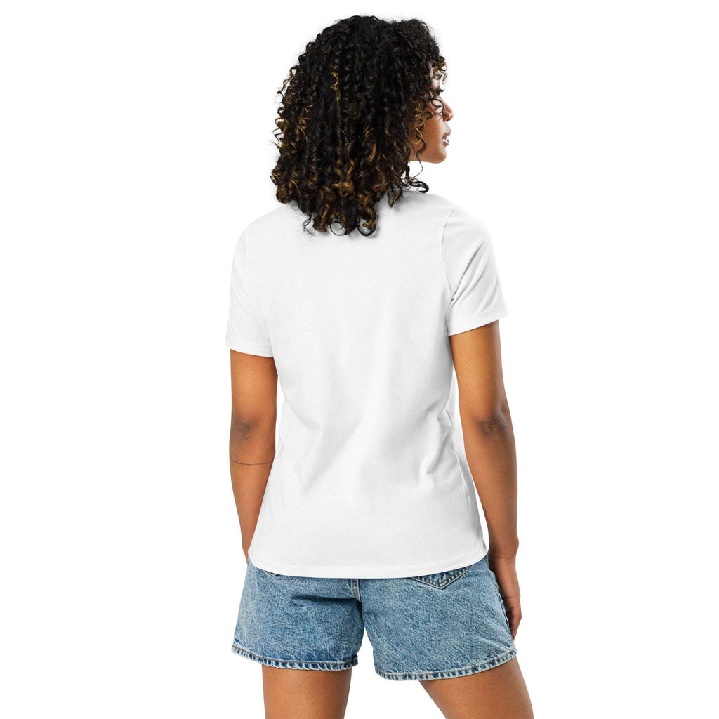 Person wearing a white t-shirt and denim shorts on a white background